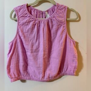 Pact Womens L top Cami Tank Crop Bubble Hem Organic Double Gauze Coastal Cottage